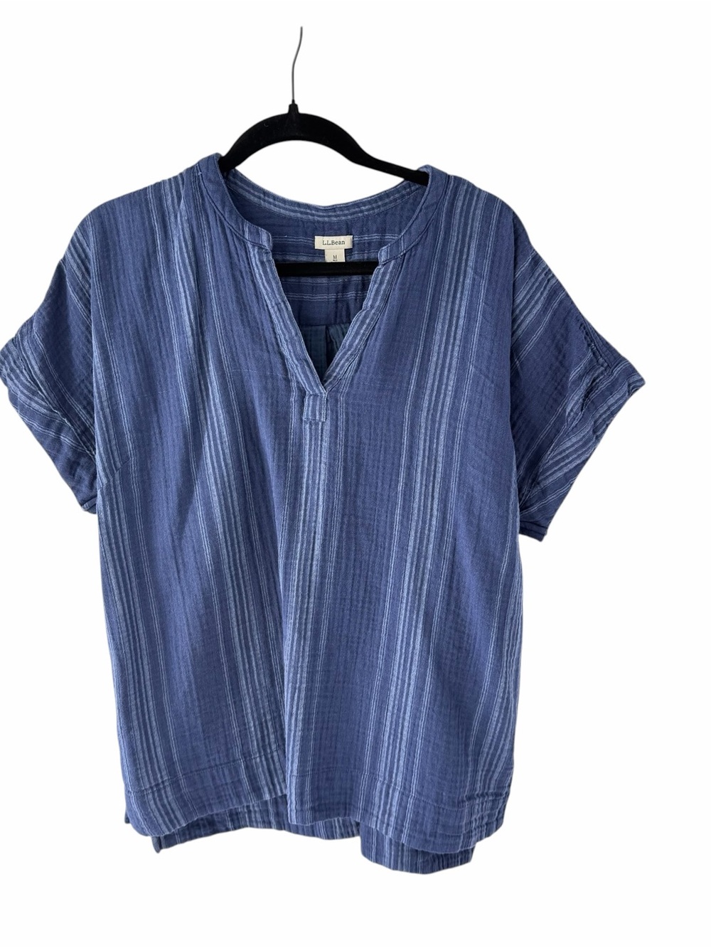 L.L. Bean Cloud Gauze 100% Cotton Lagenlook Summer Coastal Navy Blue Top Sz M